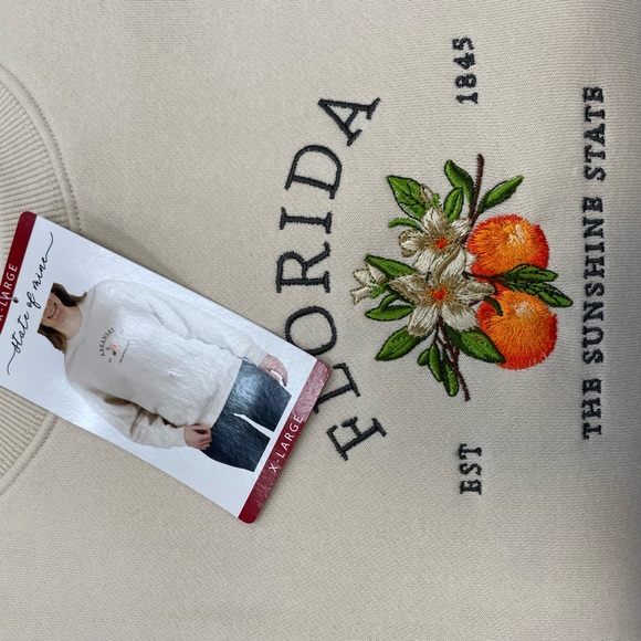 NEW State of Mine Florida Embroidered Cream Sweatshirt with Orange Graphic XL - Picture 4 of 5